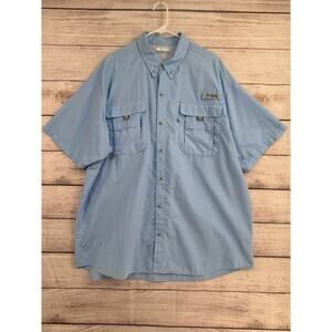 Columbia PFG Vented Fishing Shirt Mens XXL Light Blue Moisture Wicking